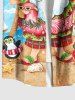 Chemise homme grande taille à boutons et poche, imprimé Noël, Père Noël, cocotier, flamant rose et paysage marin, motif Père Noël, cocotier et flamant rose. - Bleu Ciel 6XL