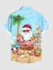 Chemise homme grande taille à boutons et poche, imprimé Noël, Père Noël, cocotier, flamant rose et paysage marin, motif Père Noël, cocotier et flamant rose. - Bleu Ciel 6XL