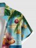 Chemise homme grande taille à boutons et poches, ornée de boules de Noël, du Père Noël, de fleurs, de flamants roses et d'un paysage marin. Motifs : boules de Noël, Père Noël, fleurs, flamants roses et paysage marin. - Bleu Ciel 6XL