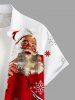 Plus Size Christmas Santa Claus Snowflake Elk Print Buttons Pocket Shirt For Men -  