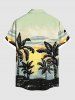 Chemise hawaïenne grande taille pour homme, imprimé ombré soleil et cocotiers, boutons et poche. - Vert clair M
