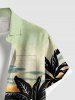 Chemise hawaïenne grande taille pour homme, imprimé ombré soleil et cocotiers, boutons et poche. - Vert clair M