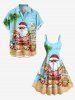 Plus Size Christmas Santa Claus Coconut Tree Flamingo Seascape Print Tank Dress -  