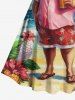 Plus Size Christmas Ball Santa Claus Flowers Flamingo Seascape Print Vintage Dress -  
