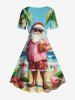 Plus Size Christmas Ball Santa Claus Flowers Flamingo Seascape Print Vintage Dress -  