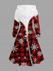 Plus Size Christmas Elk Snowflake Plaid Zipper 3D Print Lace Up Drawstring Hoodie Dress -  