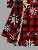 Plus Size Christmas Elk Snowflake Plaid Zipper 3D Print Lace Up Drawstring Hoodie Dress -  