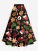 Plus Size Christmas Gingerbread Star Bowknot Candy Snowflake Print Split Skirt -  