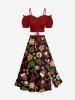 Plus Size Christmas Gingerbread Star Bowknot Candy Snowflake Print Split Skirt -  