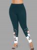 Plus Size Christmas Snowman Snowflake Colorblock Print Leggings -  