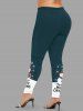 Plus Size Christmas Snowman Snowflake Colorblock Print Leggings -  