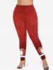 Plus Size Christmas Snowman Sparkling Sequin 3D Print Leggings -  