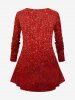 Plus Size Christmas Snowman Sparkling Sequin 3D Print Long Sleeves T-shirt -  
