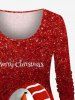 Plus Size Christmas Snowman Sparkling Sequin 3D Print Long Sleeves T-shirt -  