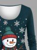 T-shirt à manches longues grande taille avec imprimé bonhomme de neige et flocons de neige, motif Noël - Vert profond M