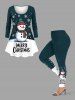 T-shirt à manches longues grande taille avec imprimé bonhomme de neige et flocons de neige, motif Noël - Vert profond M