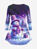 Plus Size Christmas Tree Snowman Snowflake Print Long Sleeves T-shirt -  