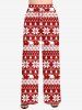 Plus Size Women's Christmas Tree Snowflake Polar Bear Print Drawstring Wide Leg Pants -  