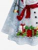 Plus Size Christmas Ball Snowman Snowflake Gift Box Print Lace Up Drawstring Hoodie Dress -  