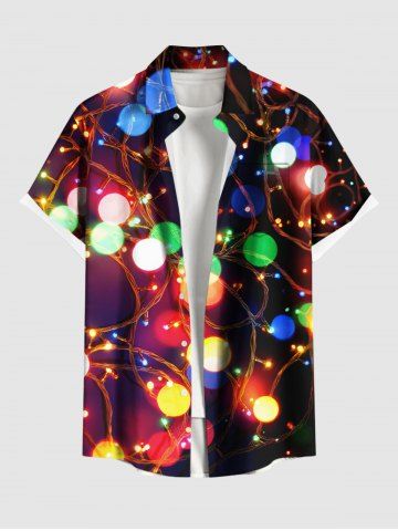 Plus Size Christmas Light Glitter 3D Print Buttons Pocket Shirt For Men - BLACK - M