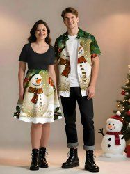 Christmas Snowman Star Snowflake Print Plus Size Matching Outfit For Couples -  