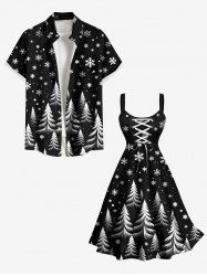 Christmas Tree Snowflake Print Plus Size Matching Outfit For Couples -  