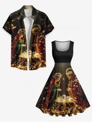 Christmas Nativity of Jesus Print Plus Size Matching Outfit For Couples -  
