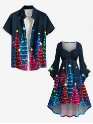 Colorful Glitter Christmas Tree Print Plus Size Matching Outfit For Couples -  