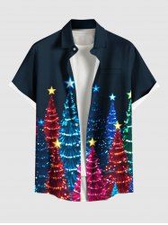 Chemise à poches boutonnées grande taille pour homme, imprimée sapin de Noël à paillettes colorées. - Noir 6XL