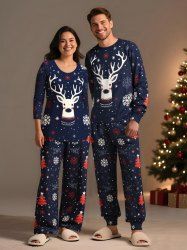 Matching Elk Snowflake Christmas Pajamas for Couples Long Sleeves Sleepwear Set -  