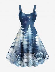 Plus Size Christmas Tree Snowflake Print Tank Dress -  