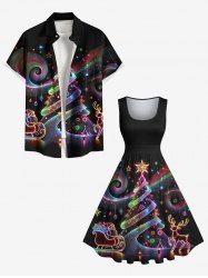 Christmas Tree Santa Clause Star Elk Print Plus Size Matching Outfit For Couples -  