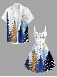 Christmas Tree Star Paint Splatter Sparkling Sequin 3D Print ​Plus Size Matching Outfit For Couples -  