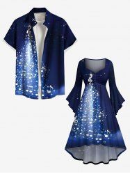 Christmas Tree Galaxy Star Musical Notes Print Plus Size Matching Outfit For Couples -  
