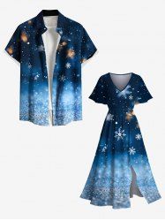 Christmas Snowflake Galaxy Sparkling Sequin 3D Print Plus Size Matching Outfit For Couples -  