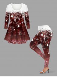 Christmas Snowflake Tie Dye Colorblock Print Plus Size Matching Set -  