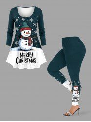 Christmas Snowman Snowflake Print Plus Size Matching Set -  