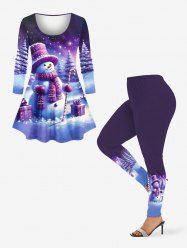 Christmas Tree Snowman Snowflake Print Plus Size Matching Set -  