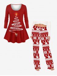 Christmas Tree Santa Claus Glitter 3D Print Plus Size Matching Pajama Set -  
