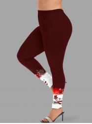 Plus Size Christmas Snowman Snowflake Ombre Colorblock Print Leggings -  