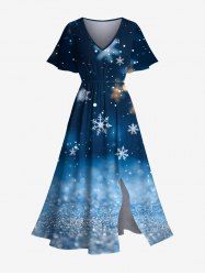 Plus Size Christmas Snowflake Galaxy Sparkling Sequin 3D Print Split Midi Dress -  
