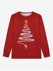 T-shirt à manches longues pour homme grande taille, imprimé sapin de Noël et Père Noël pailleté en 3D - Rouge foncé L