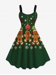 Plus Size Christmas Ball Gingerbread Snowflake Print Tank Dress -  