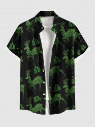 Chemise à poches boutonnées grande taille pour homme, imprimé sapin de Noël et élans pailletés - Noir 6XL