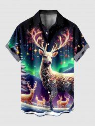 Plus Size Christmas Tree Elk Ball Ombre Aurora Print Button Pocket Shirt For Men -  