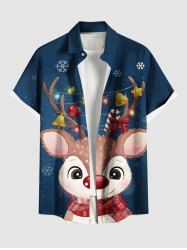Chemise à boutons et poche pour homme, grande taille, motif élan de Noël, flocons de neige et galaxie - Bleu Marine 5XL