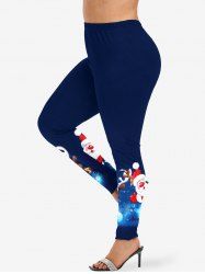 Plus Size Christmas Santa Claus Elk Light Snowflake Print Leggings -  