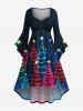 Colorful Glitter Christmas Tree Print Plus Size Matching Outfit For Couples -  