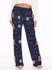 Ensemble pyjama femme grande taille, motif élan et flocons de neige, composé d'un t-shirt à manches longues et d'un pantalon assortis. - Bleu Marine 