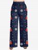 Ensemble pyjama femme grande taille, motif élan et flocons de neige, composé d'un t-shirt à manches longues et d'un pantalon assortis. - Bleu Marine 
